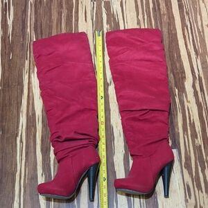 Michael Antonio Red Suede Knee-High Women's Boots